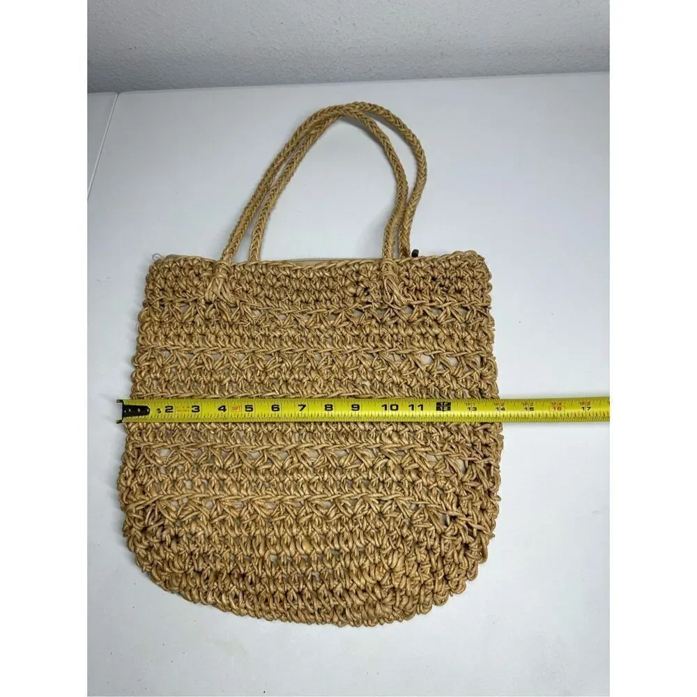 Vintage Cappelli Straworld Inc Large Tote With Safari Animal Wood Beads Notes